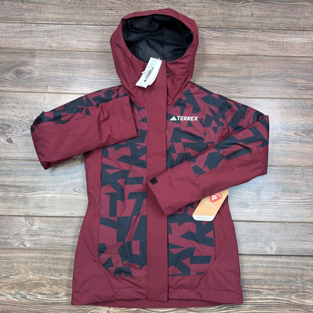 Adidas Women XS Terrex XPR 2L GFX Ski Jacket Shadow Red Black IB1070 NWT